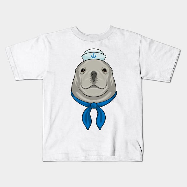 Seal as Sailor with Sailor hat Kids T-Shirt by Markus Schnabel